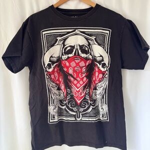 Fifth Sun Black Skull Graphic Tee Shirt VTG Y2K Streetwear Goth Biker | Size L |